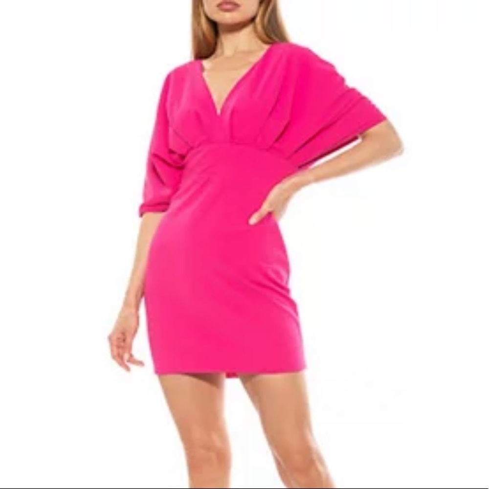 AMANDA UPRICHARD hot pink tie back v-neck mini dress M